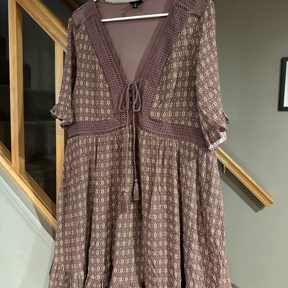 Torrid Brown Long Sleeve Dress with Crochet Detail